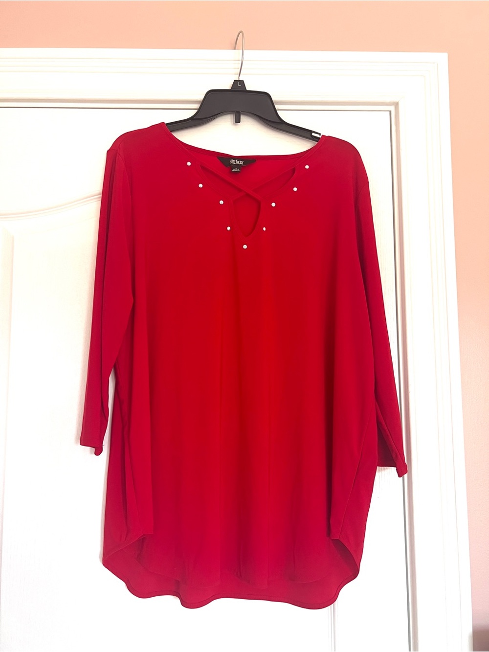 Investments Red V-Neck Tunic with Rhinestone Accents